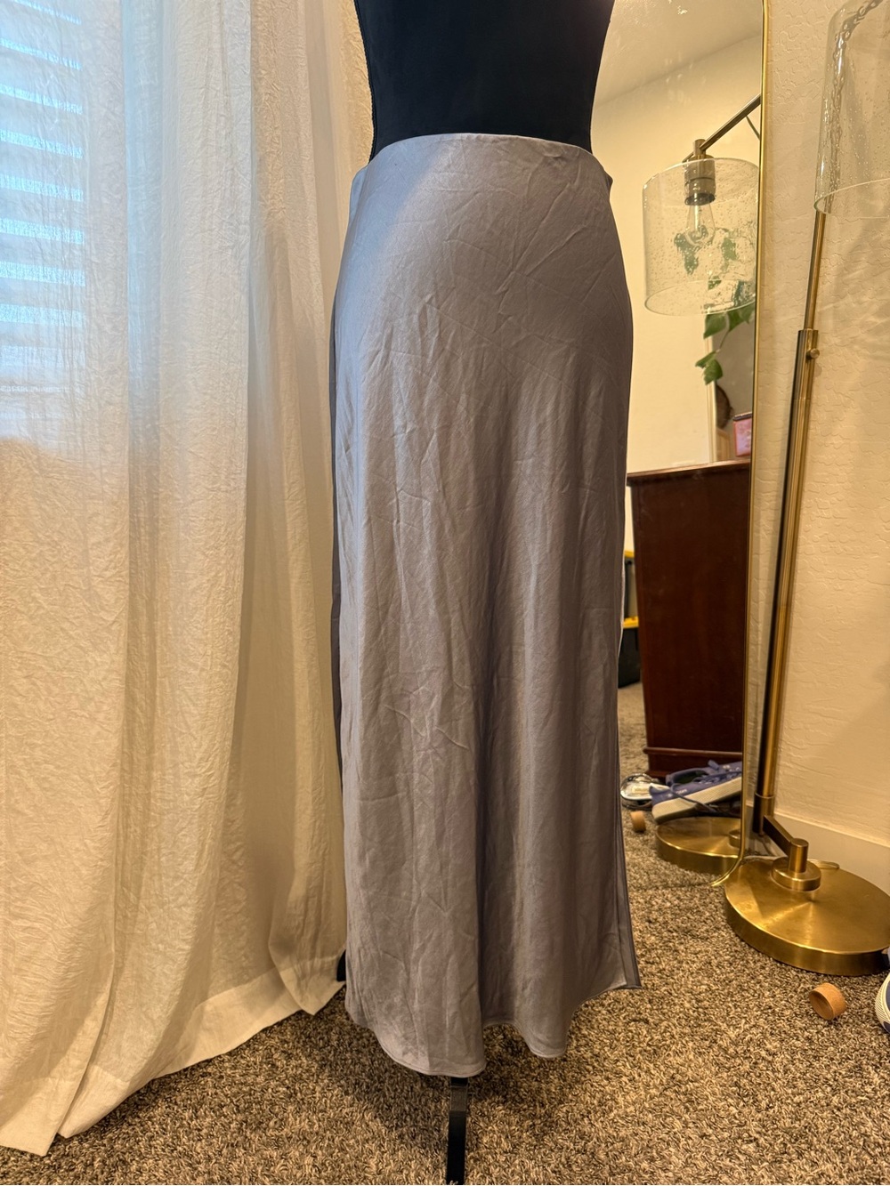 Madewell Slate Gray Satin Maxi Skirt